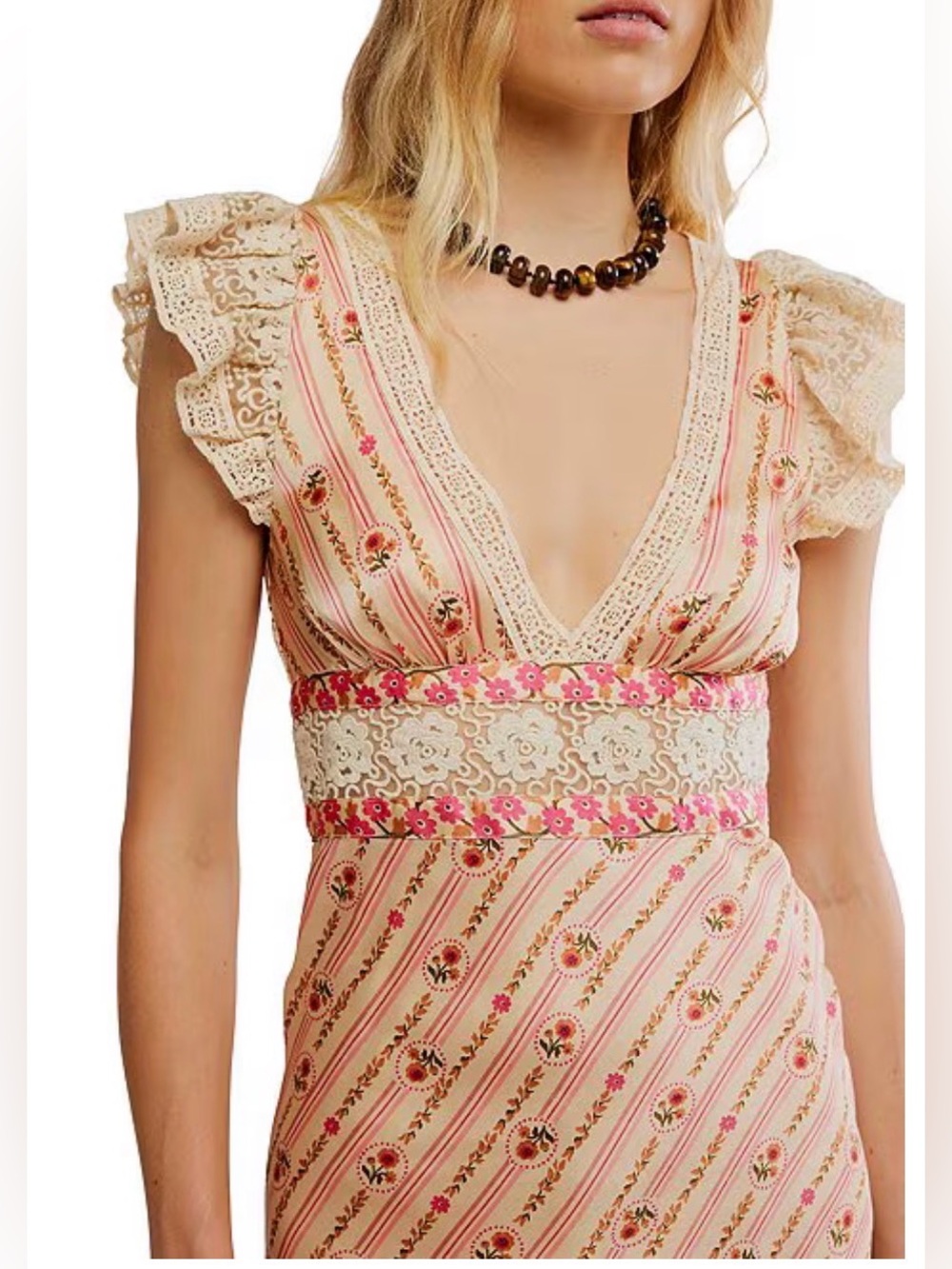 NWT Free People Bali Belle Floral Ruffle Satin Midi Dress in Color: Soft Pink - Picture 3 of 5